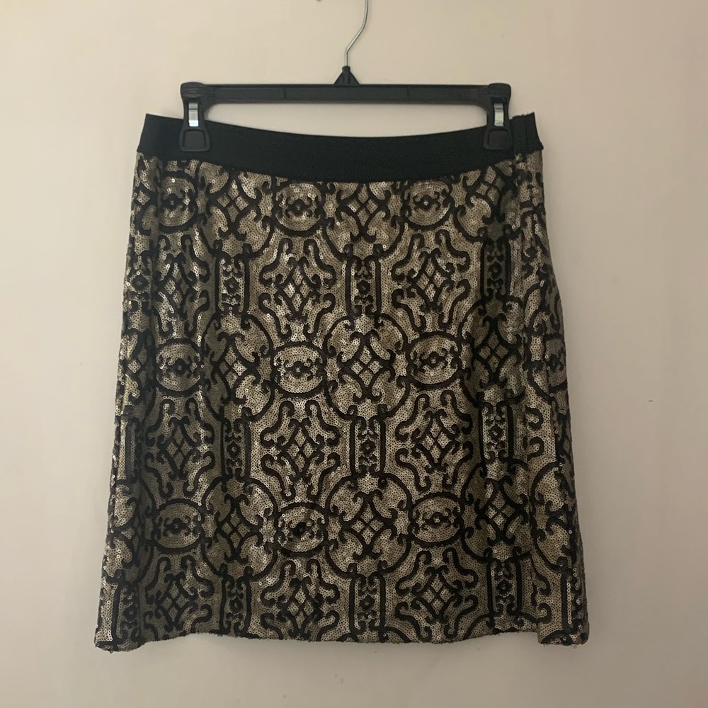 Max Studio Black and Gold Sequined Skirt